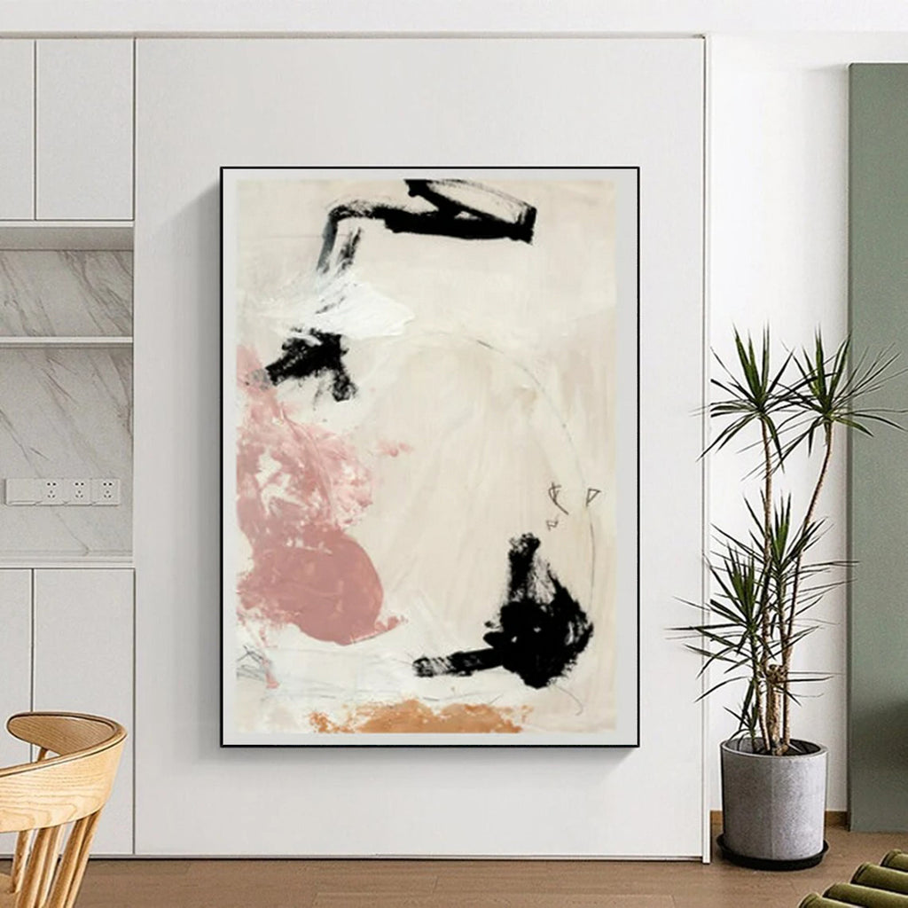 “Black - Pink Abstract” - Expressionist Painting On Canvas PT2316