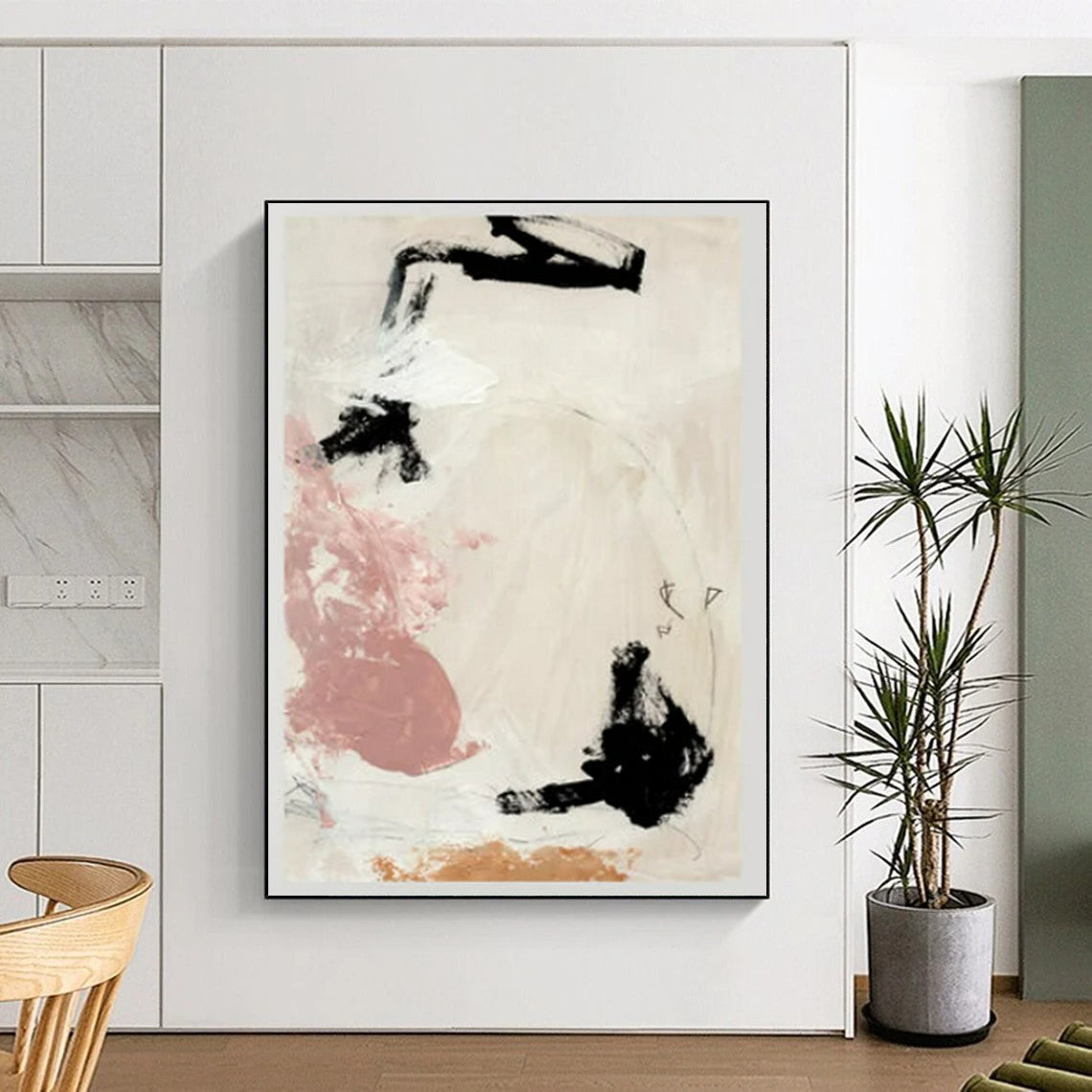 “Black - Pink Abstract” - Expressionist Painting On Canvas PT2316