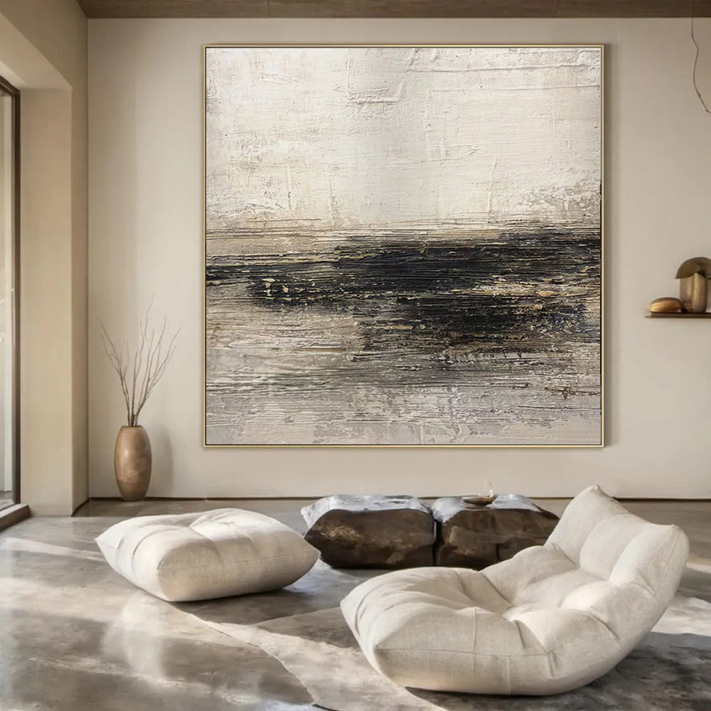 Light Gray and Black Textured, "Subtle Depths" – Textured Abstract Painting On Canvas PS0986