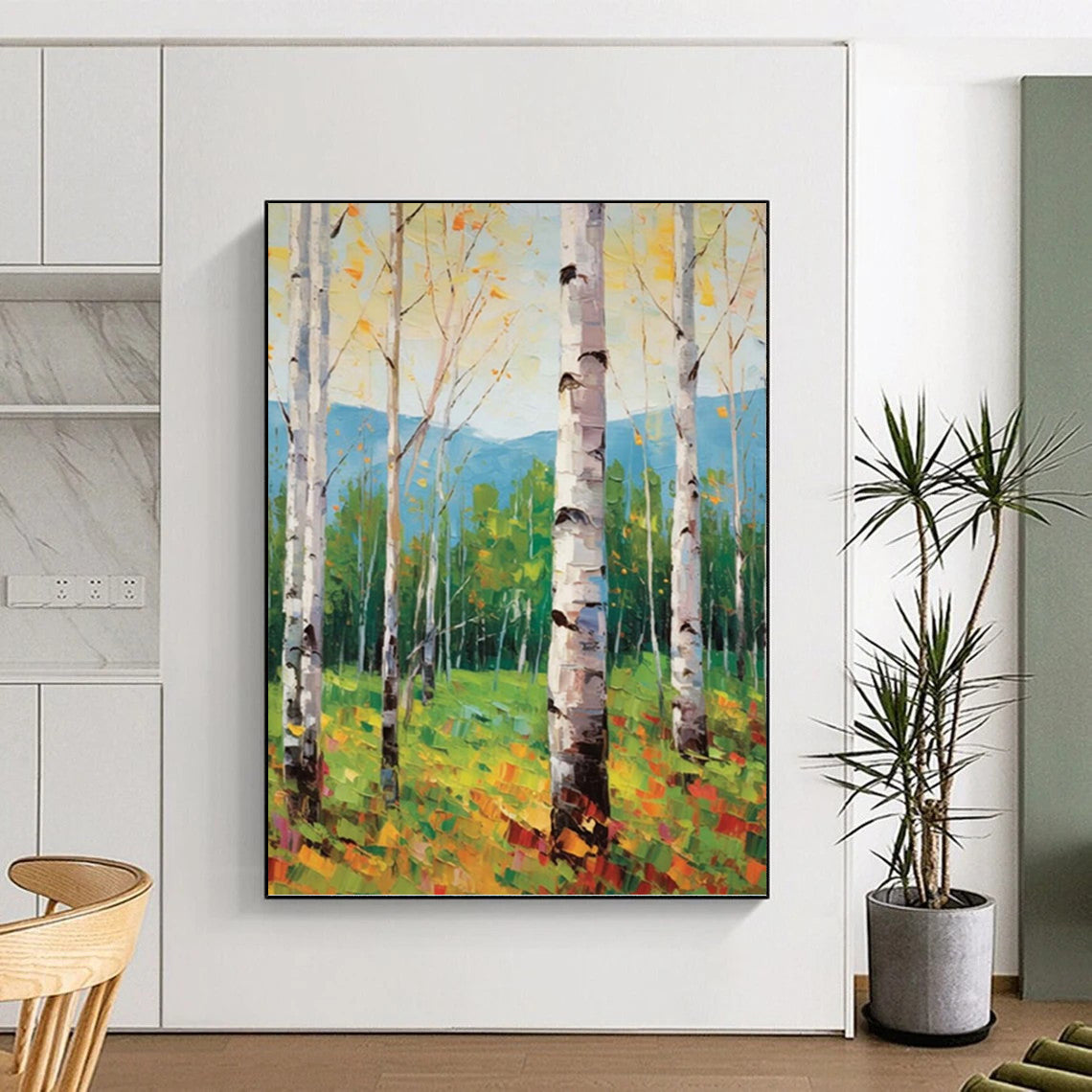 “Aspen Forest in Color” - Realistic Landscape with Colorful Aspens Painting On Canvas PT1059