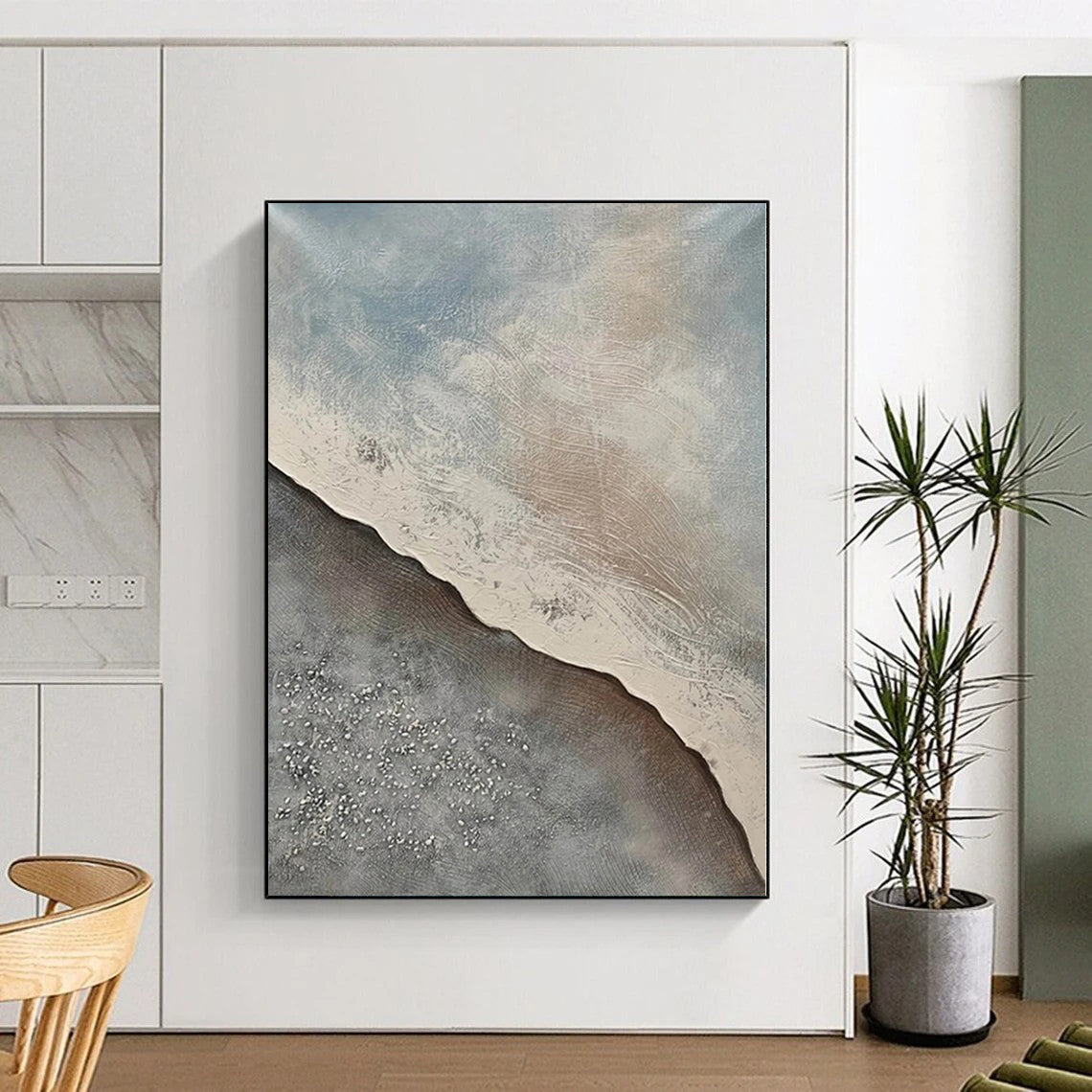 “Textured Coastal Abstract Landscape” - Minimalist Landscape Painting On Canvas PS0323