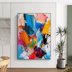 “Colorful Abstract Fusion” - Blue, Pink, Yellow, Orange Abstract Expressionist Painting On Canvas PS0689