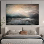 “Moody Gray Seascape” - Gray, Black & White Seascape, Impressionistic Oil Painting On Canvas DKS769