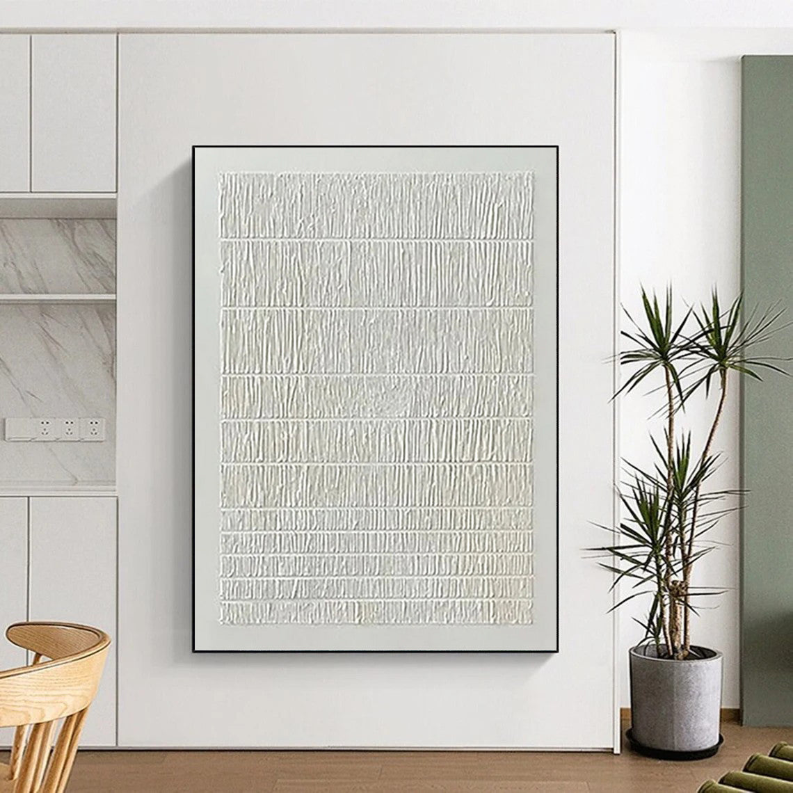“White Textured Lines” - Minimalist Abstract Painting On Canvas PT1129