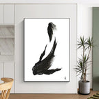 “Ink Fish Silhouette” - Bold Black Brushstrokes on White Canvas Painting On Canvas DS181