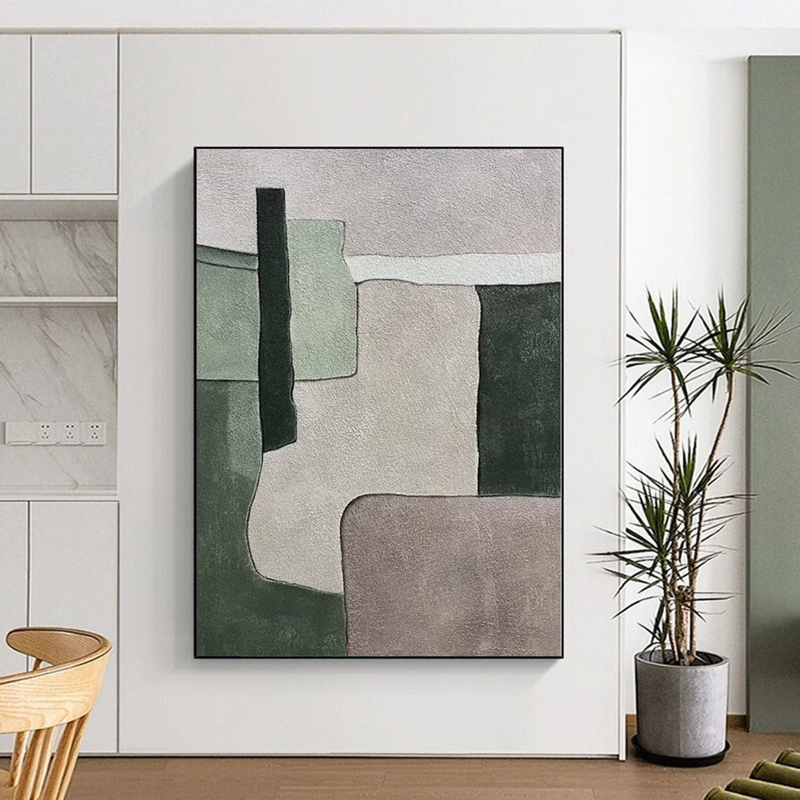 “Pastel Shape Mix” - Green, Gray, Purple Abstract Geometric Painting On Canvas PS0392