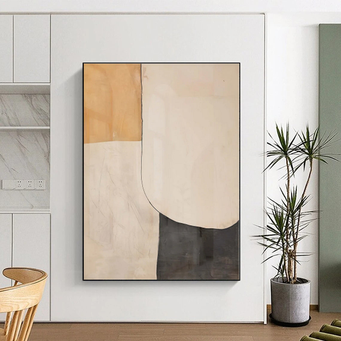 “Neutral Shapes Abstract” - Beige, Gray Abstract Painting On Canvas PS0453