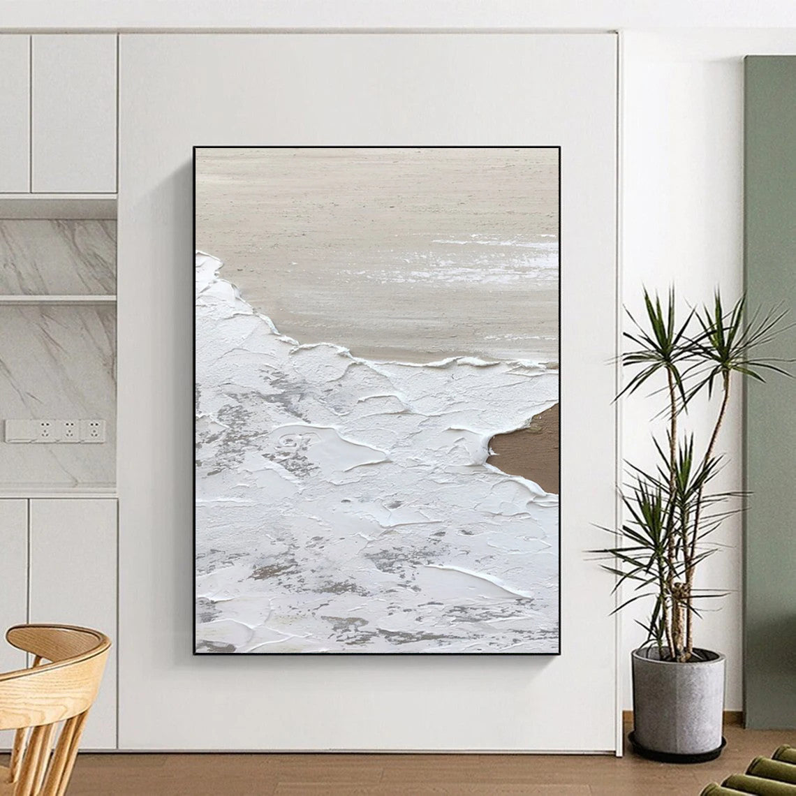 “White and Beige Textured Layers” - Layered Abstract Painting On Canvas DS374
