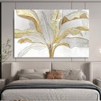 “Gold - Silver Tropical Foliage” - Elegant Botanical Painting On Canvas PT1560