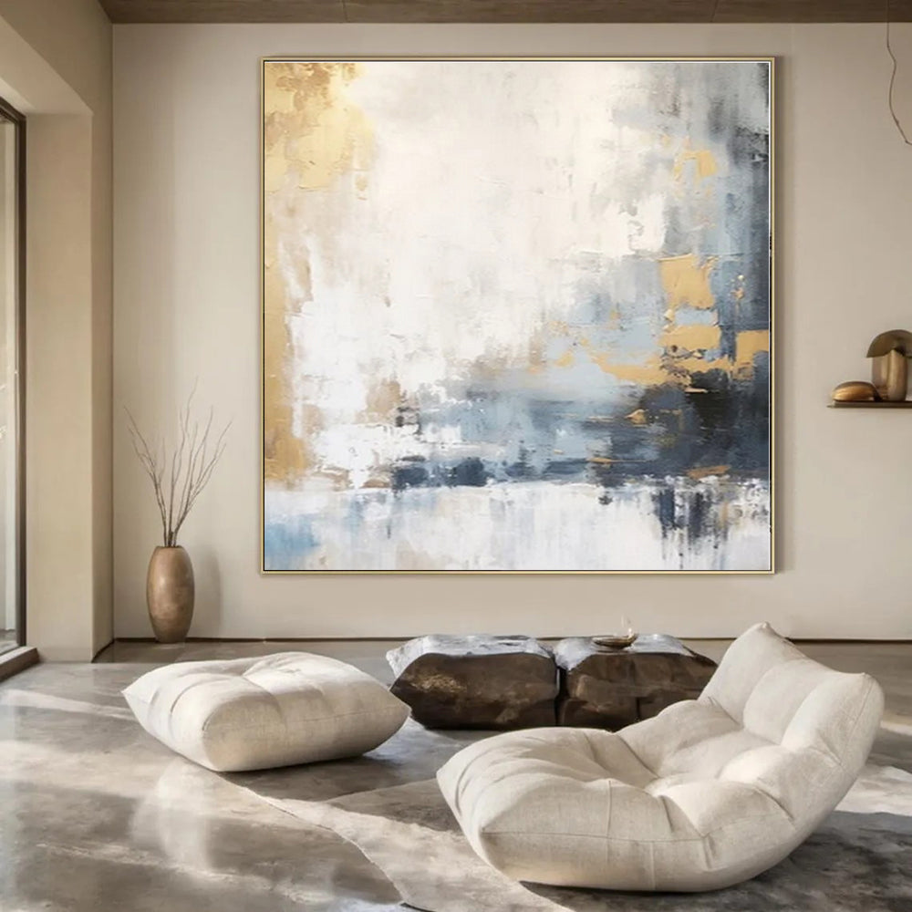 Gray, White, Gold, Blue with Abstract Blends "Blended Beauty" Abstract Painting On Canvas PS1339