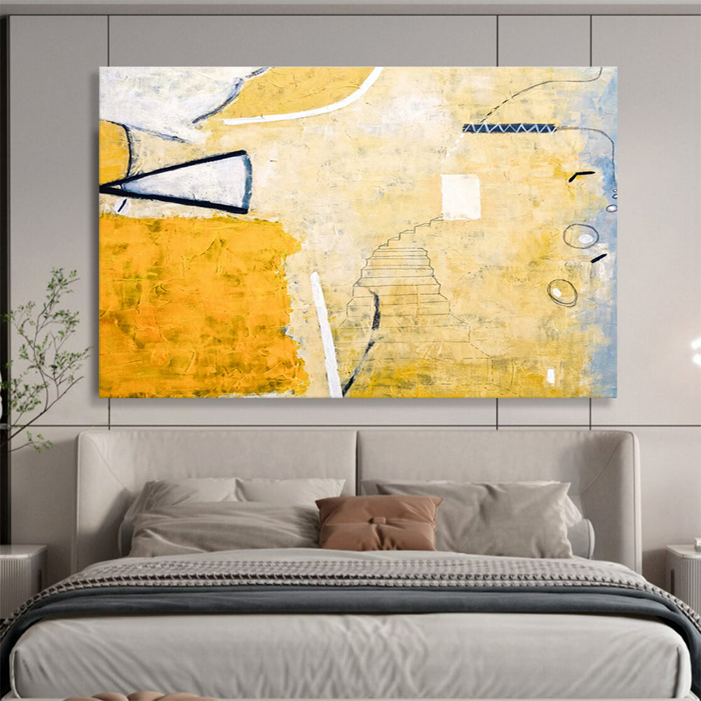 “Yellow - Toned Abstract Stairs” - Abstract Painting On Canvas DKS562