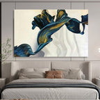 Blue and Gold Flowing Forms Contemporary Abstract Painting On Canvas DKS160