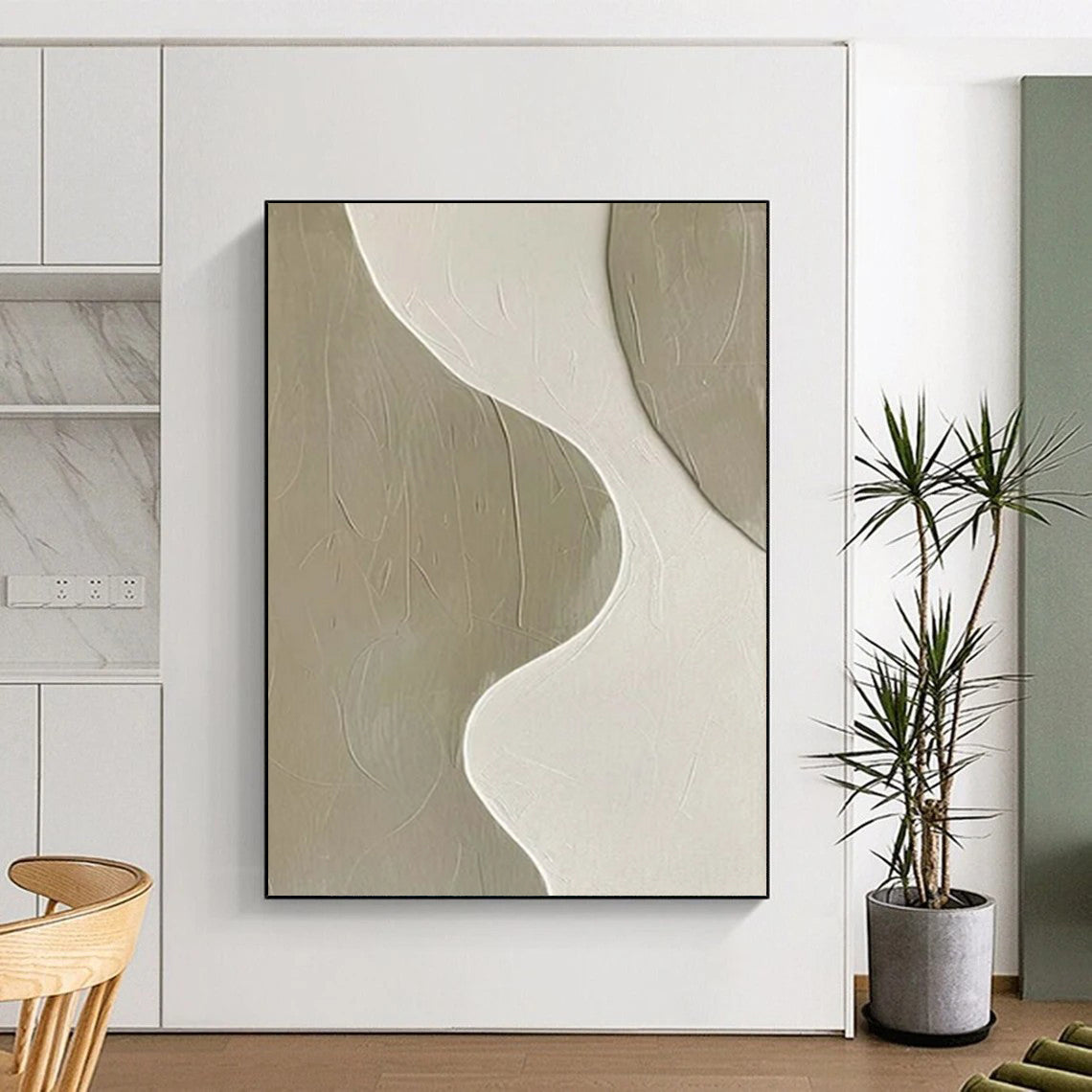 “Beige - White Textured 2” - Minimalist Abstract Painting On Canvas PT2340