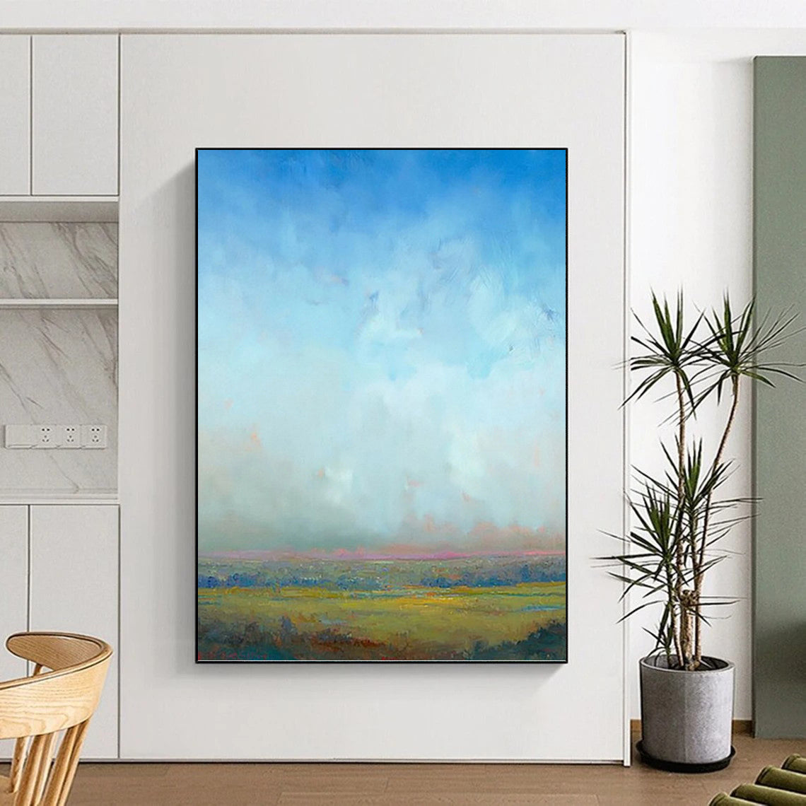 “Soft Horizons: Blue and Green Landscape” - Tranquil Landscape Painting On Canvas PT0935