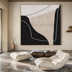 Beige, Black and White with Interconnected Curves "Linked Serenity" Abstract Painting On Canvas PS1105