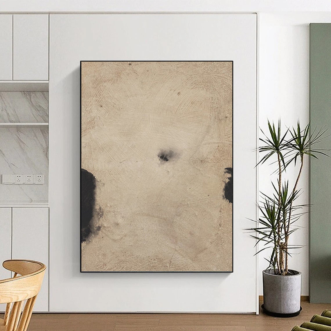 “Ethereal Beige Abstract with Black Accents” - Abstract - Inspired Minimalist Painting On Canvas PT1421