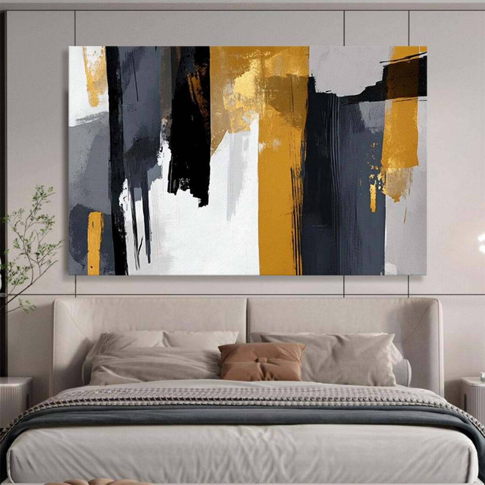 “Black - Gray - Gold Abstract” - Abstract Minimalist - Painting On Canvas PT1719