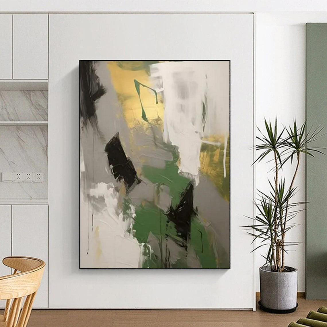 Gold, Green & Grey Abstract Harmony Painting On Canvas PS0815