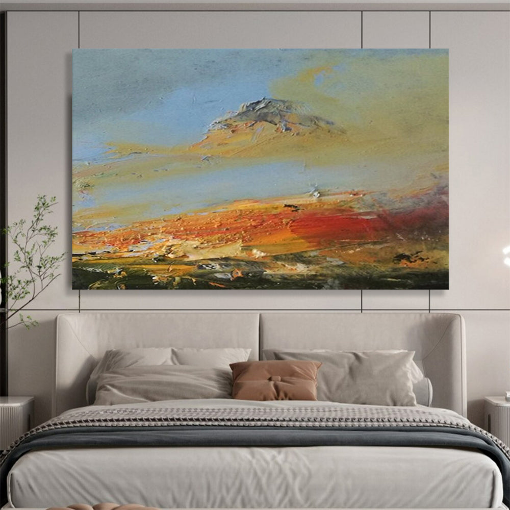 “Vibrant Coastal Landscape in Oranges, Reds & Yellows” - Impressionistic Seaside Oil Painting On Canvas PT039