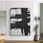 “Bold Black - White Abstract Brushstrokes” - Expressionistic Abstract Painting On Canvas PS0266