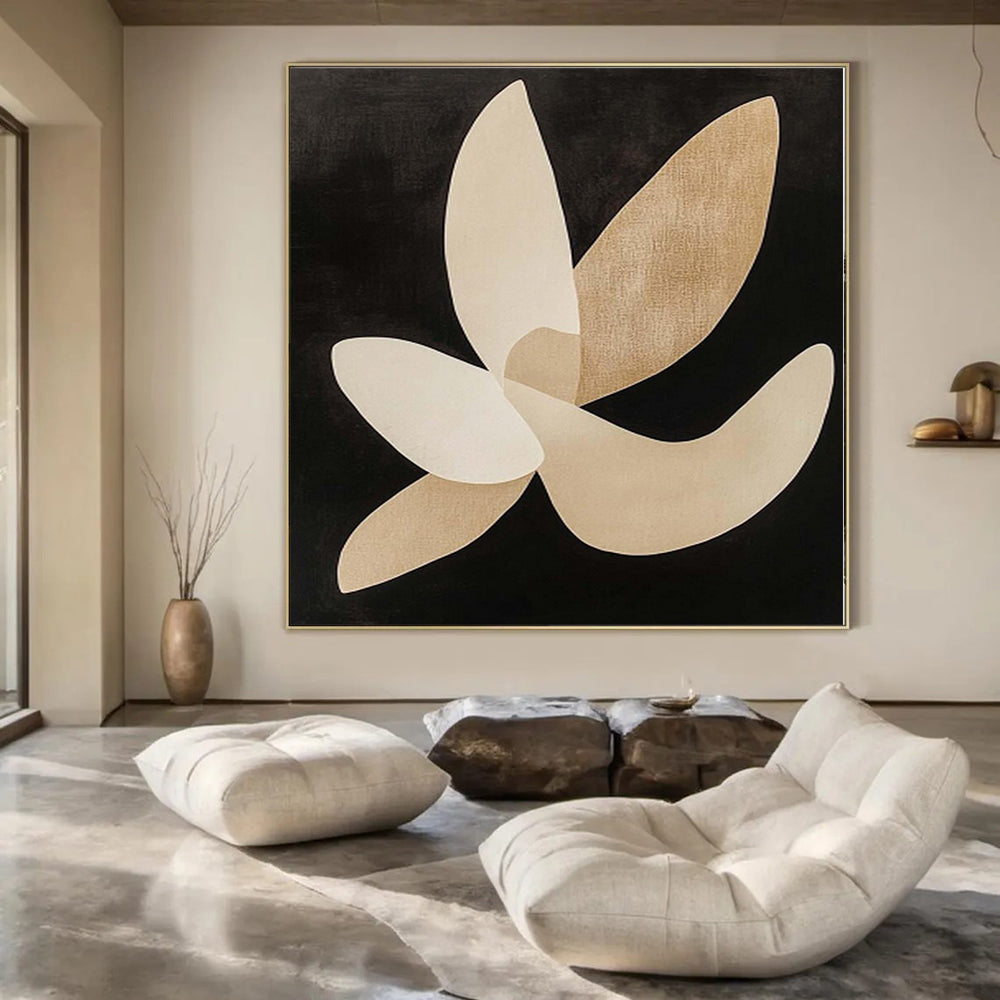 “Black - Beige Organic Shapes” - Artistic Abstract Painting On Canvas PS0138