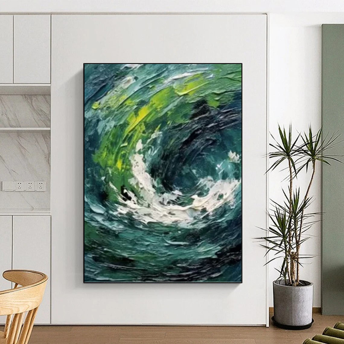 “Green - Blue Impasto Swirl” - Abstract - Inspired Nature Painting On Canvas PT1405