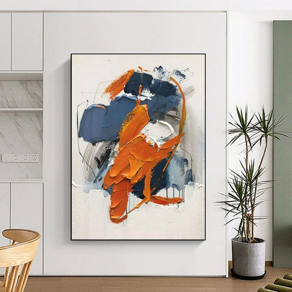 “Blue - Orange Abstract” - Blue, Orange Abstract Expressionist Painting PS0613