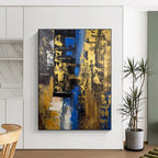 “Blue - Gold Abstract Layers” - Blue, Gold, Brown Abstract Painting On Canvas PS0445