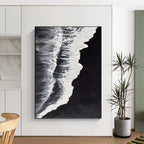 “Black - White Ocean Waves: Minimalist Seaside Art” - Stark Coastal Painting On Canvas PT0962