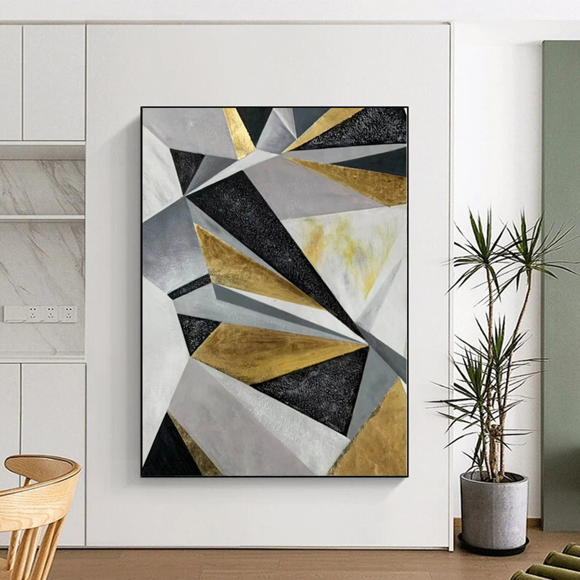 “Gold - Silver - Black Abstract Geometric Patterns” - Luxe Abstract Painting On Canvas PS0329