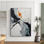 “Black - White - Orange Dynamic Swirl” - Black, White, Orange Abstract Swirl Painting On Canvas PS0571