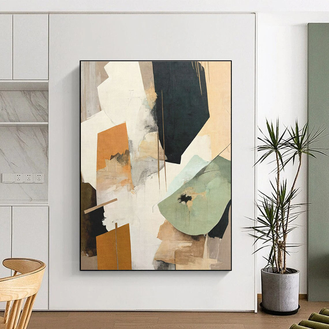 “Layered Green Abstraction” - Green, Gray, Beige Layered Abstract Painting On Canvas PS0747