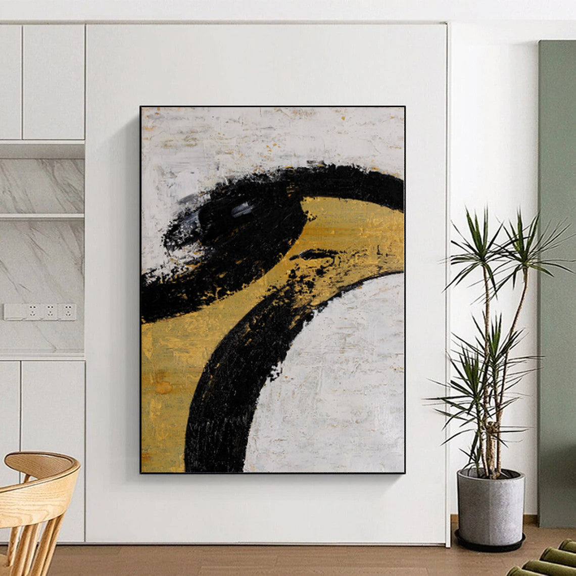 “Bold Black and Gold Abstract” - Modern Abstract Painting On Canvas PS0039