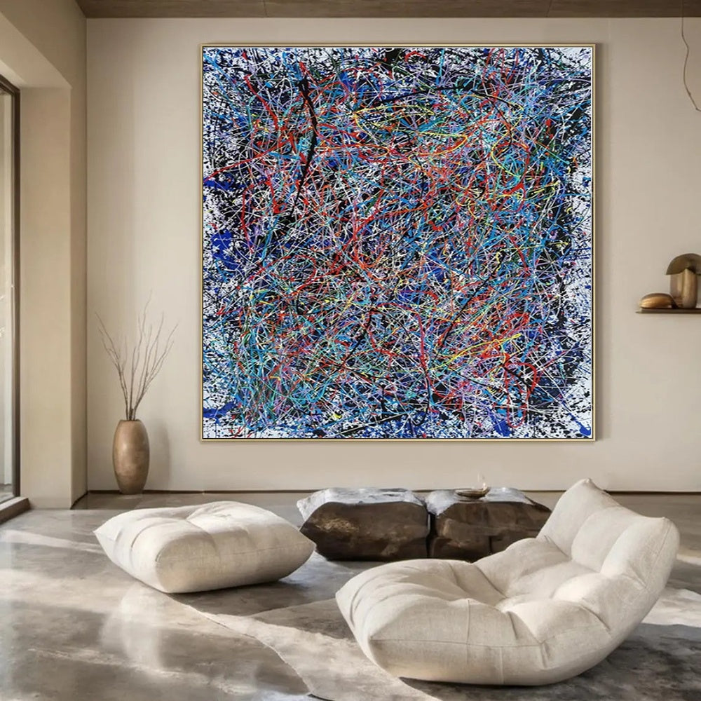 Colorful Tangled Lines on White "Color Chaos" Abstract Painting On Canvas PS1316