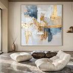 Beige, Blue, and Gold Abstract Blend - Neutral - Toned Abstract Fusion Painting On Canvas PS1242