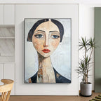 “Textured Portrait in Neutral Tones” - Mixed - Media Portrait Painting On Canvas PT2218