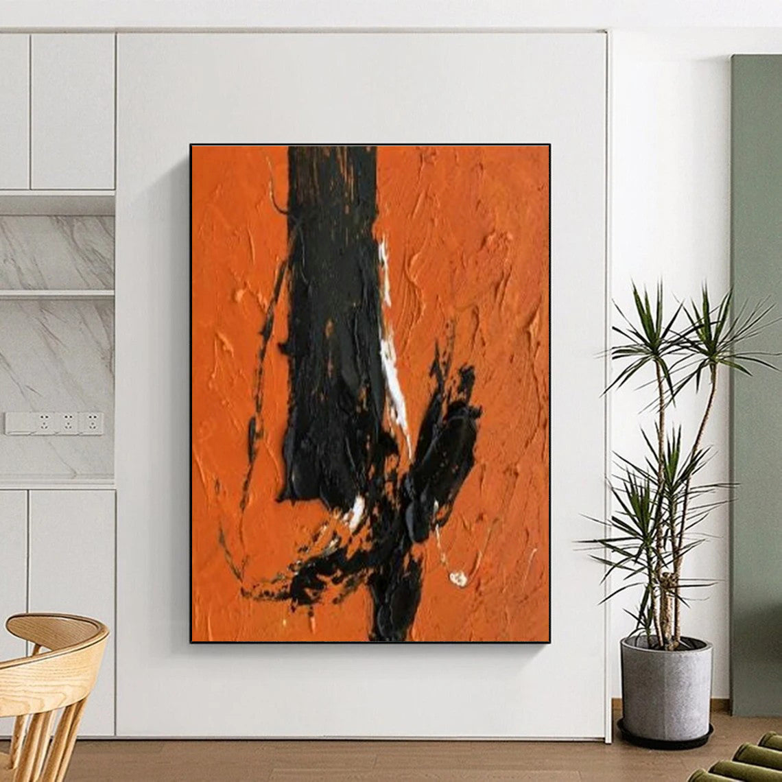 “Orange - Black Gestural” - Orange, Black Abstract Expressionist Painting PS0604