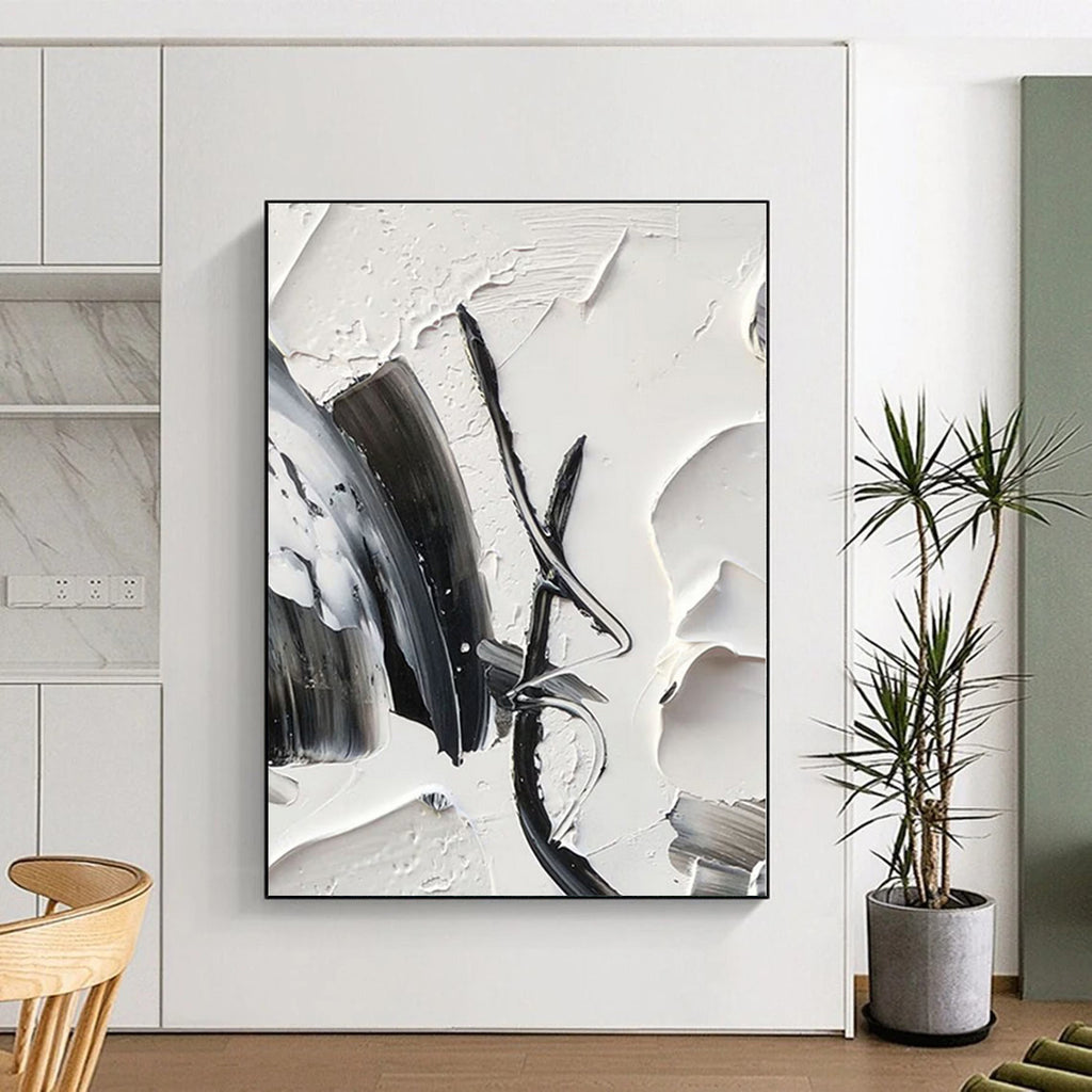 “Dynamic Black - White Abstract Strokes” - Expressive Abstract Painting On Canvas PS0243