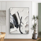 “Dynamic Black - White Abstract Strokes” - Expressive Abstract Painting On Canvas PS0243