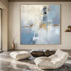 Blue, White, Gold with Abstract Forms "Golden Abstraction" Abstract Painting On Canvas PS1333