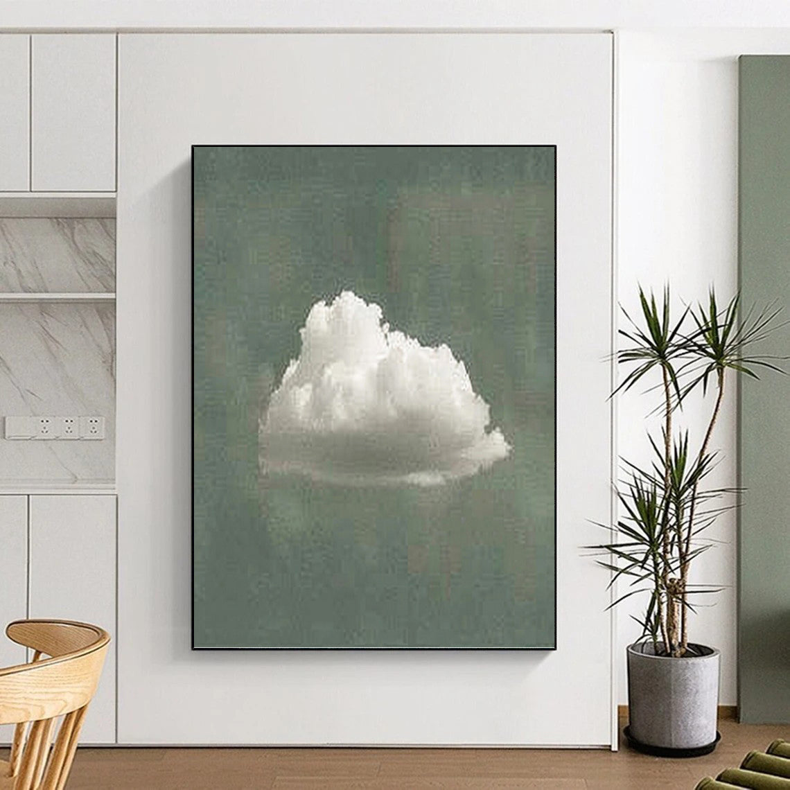 “Single White Cloud: Minimalist Nature Art” - Whimsical Realist Painting On Canvas PT0970