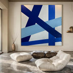 Blue and White Geometric, "Dynamic Crossroads" – Geometric Abstract Painting On Canvas PS0995