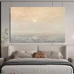 “Peach - Gray Sunset Ocean” - Soft Hues “Dusk Glow” Painting On Canvas PT1669