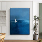 “Deep Blue Sailing Solitude” - Minimalist Seascape Painting On Canvas PT1877