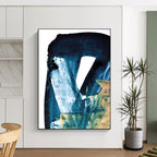 “Blue & Gold Abstract Fusion” - Deep Blues & Metallic Accents Painting On Canvas DS190