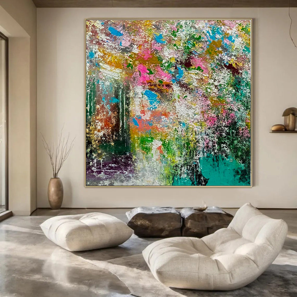 Repeated Colorful Chaos - Vibrant Duplicate Abstract Splatter Painting On Canvas PS1227