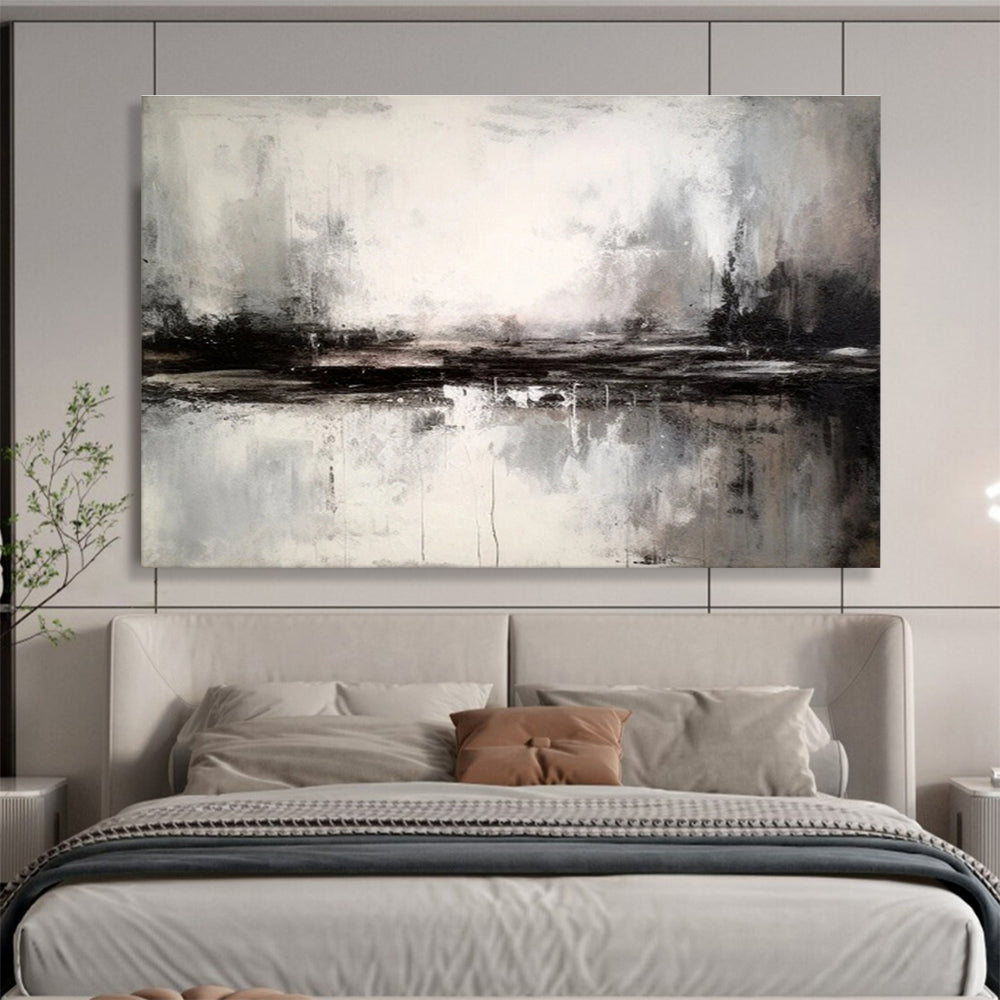 Black and White Abstract Reflection Modern Abstract Painting On Canvas DKS153