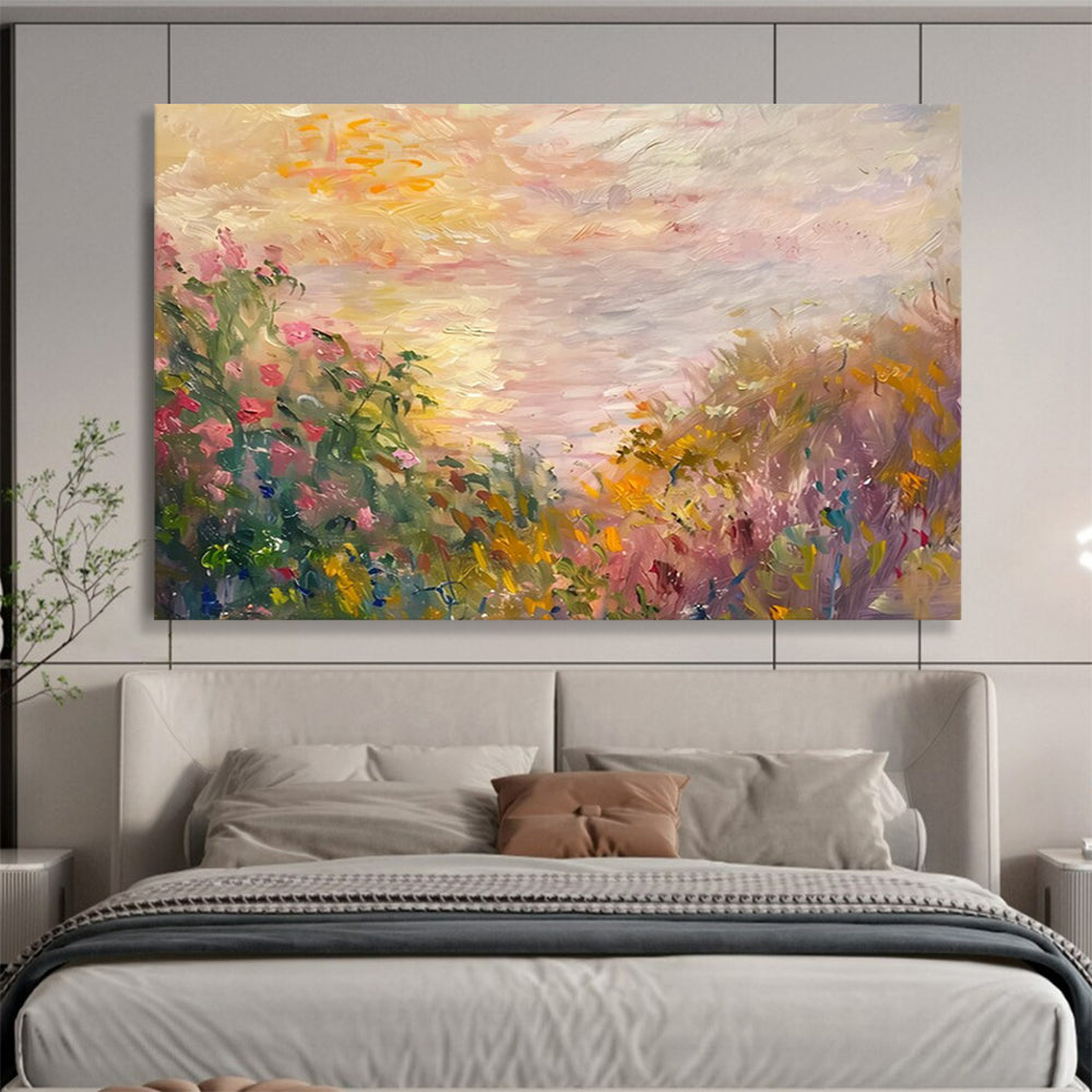 “Pastel Floral Landscape” - Soft Impressionistic Art On Canvas PT195