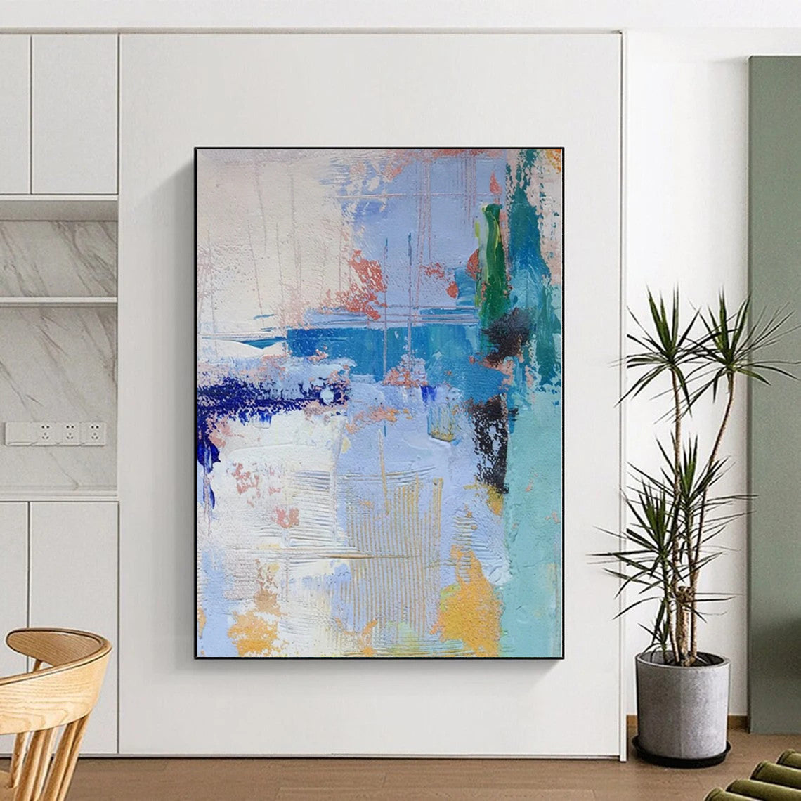 “Blue - Orange Abstract Fusion” - Vibrant Abstract Painting On Canvas PS0222