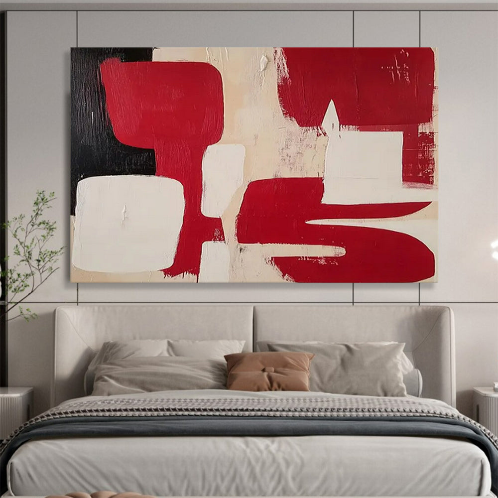 “Red, White, Black Geometric Shapes” Geometric Abstract Painting On Canvas PT1802
